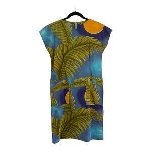 Vintage 1970s Blue Hawaii Sportswear Honolulu Tropical Shift Dress Palm Leaves M